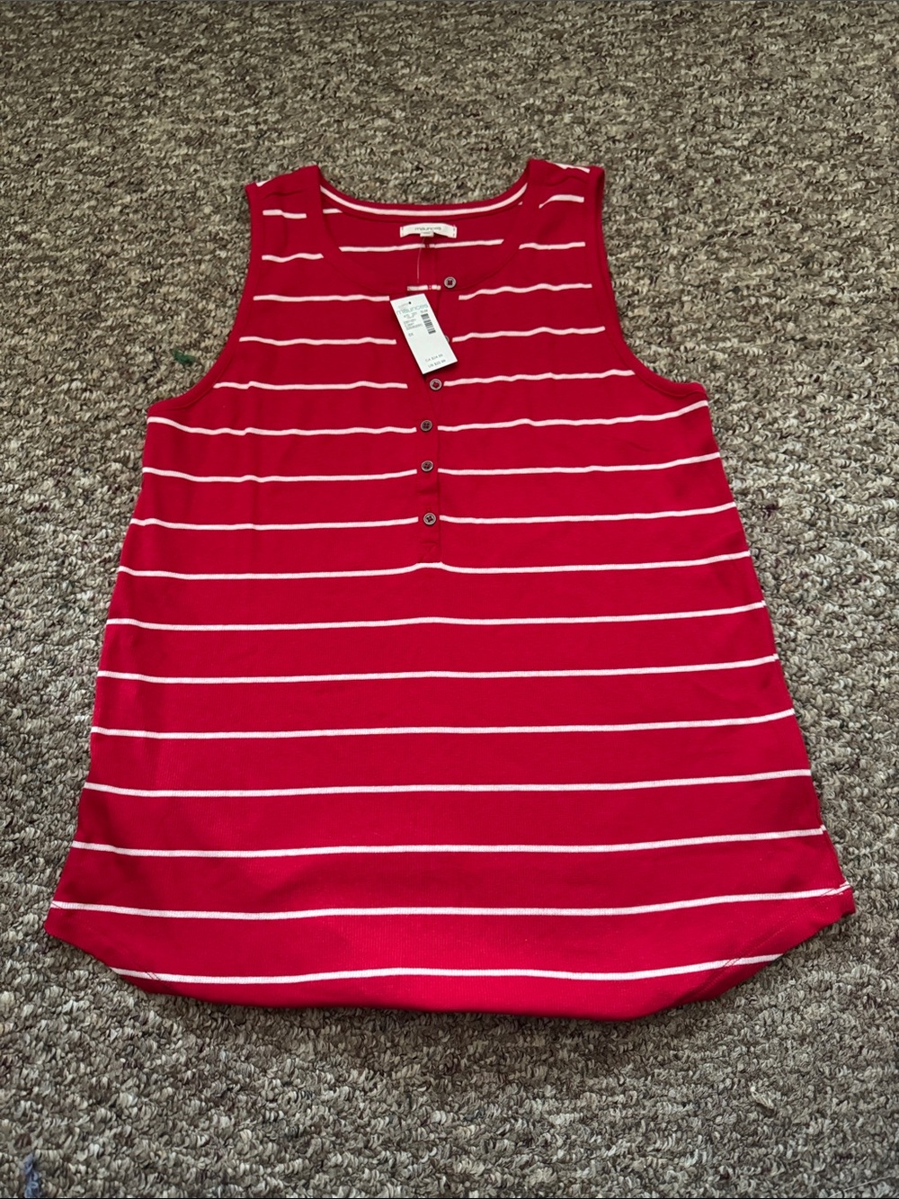 Maurices Red and White Striped Sleeveless Henley Tank